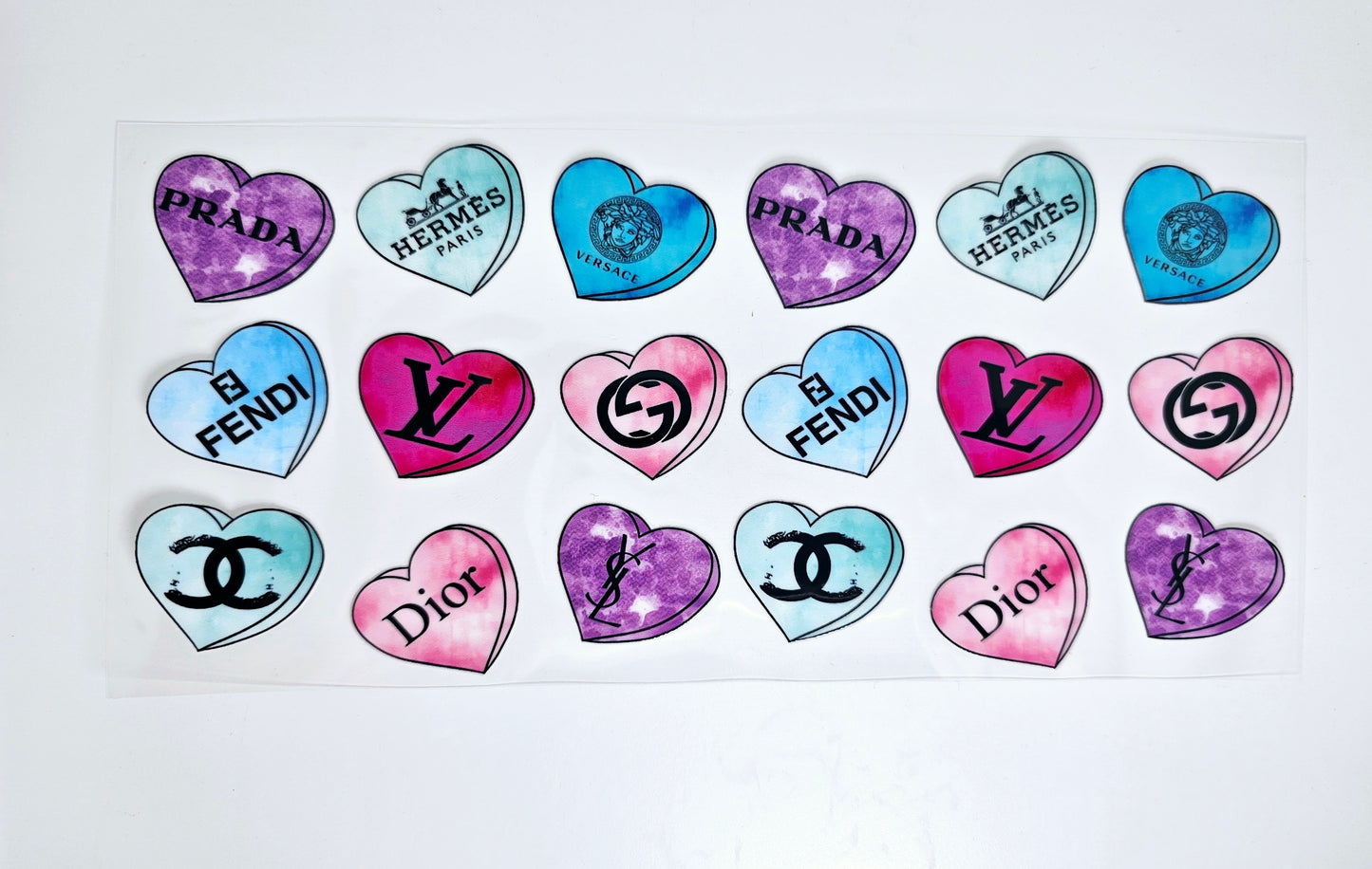 Designer Hearts UVDTF wrap for cups/hard surfaces sticker