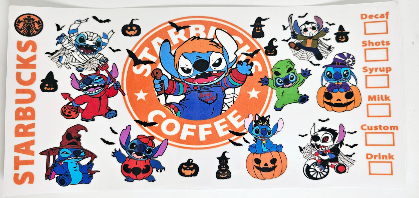 Halloween Starbucks Stitch - UVDTF Wrap for cups/hard surfaces sticker