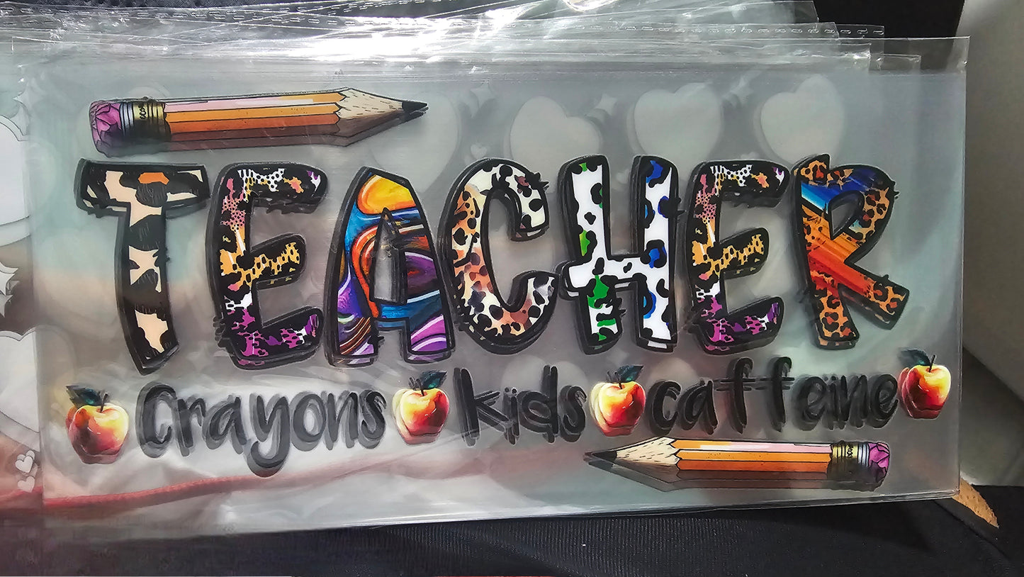 Teacher (Crayons, Kids & Caffeine) - UVDTF Wrap for cups/hard surfaces sticker