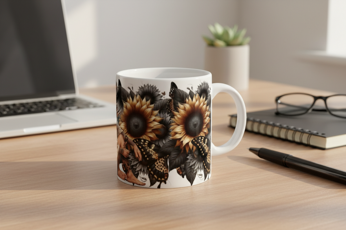 Black & Yellow Butterflies & Sunflowers Diva - UVDTF Wrap for cups/hard surfaces sticker