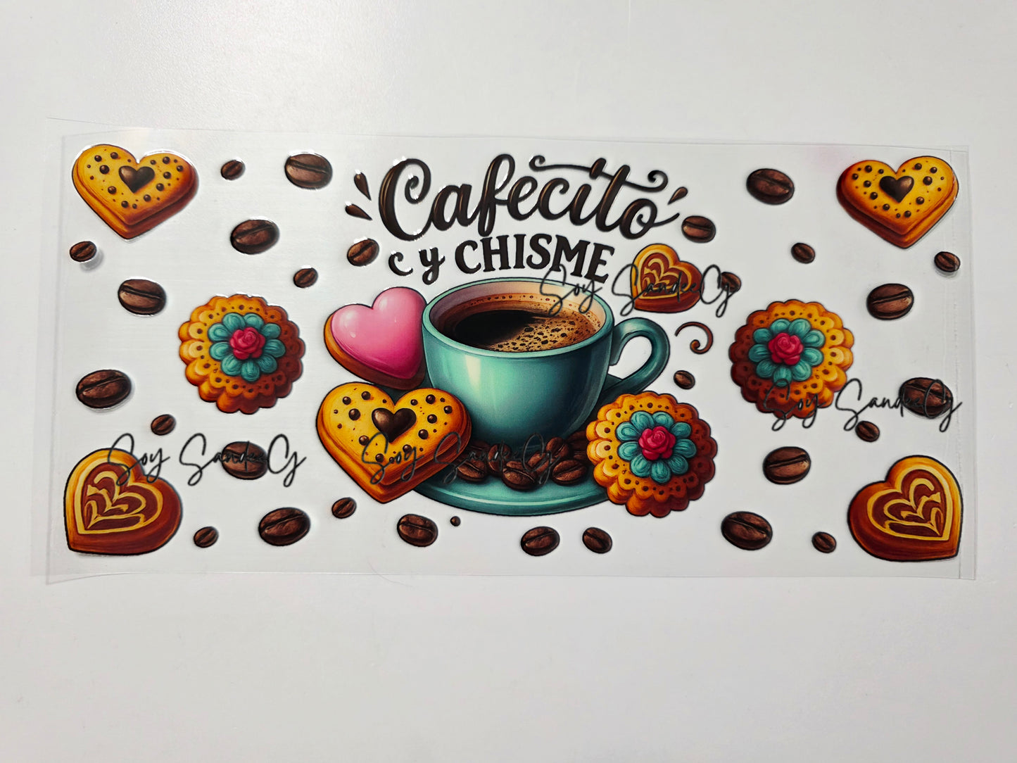 Cafecito y Chisme Green Cup - UVDTF Wrap for cups/hard surfaces sticker
