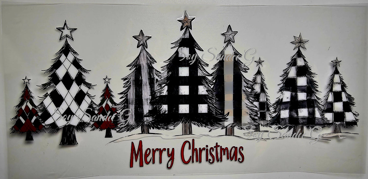 Checkered Christmas Trees - UVDTF Wrap for cups/hard surfaces sticker