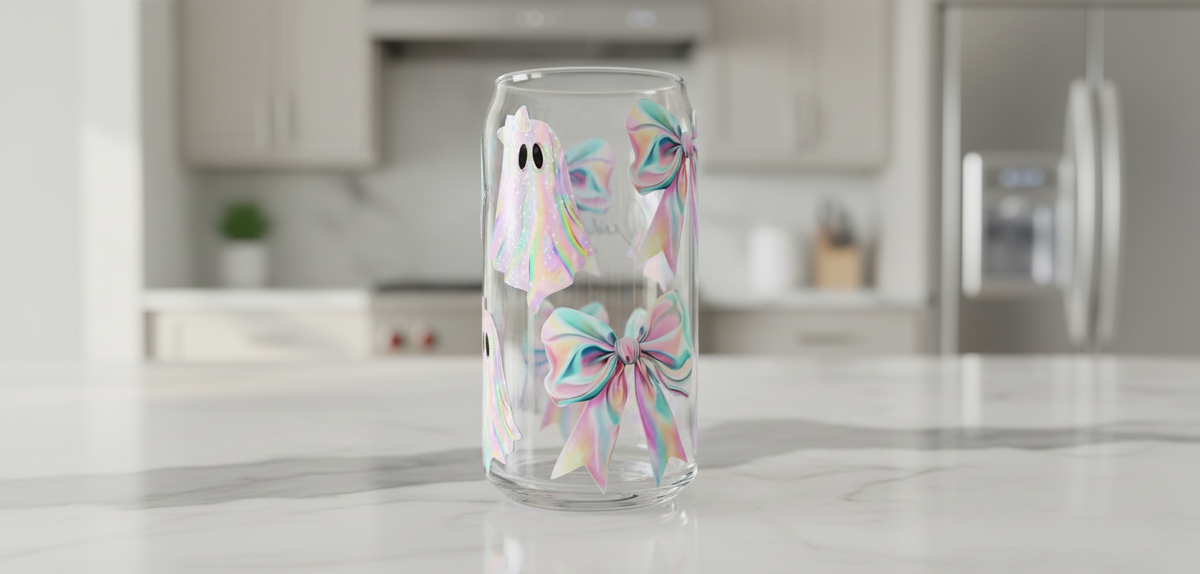 Iridescent Ghosts & Bows - UVDTF Wrap for cups/hard surfaces sticker