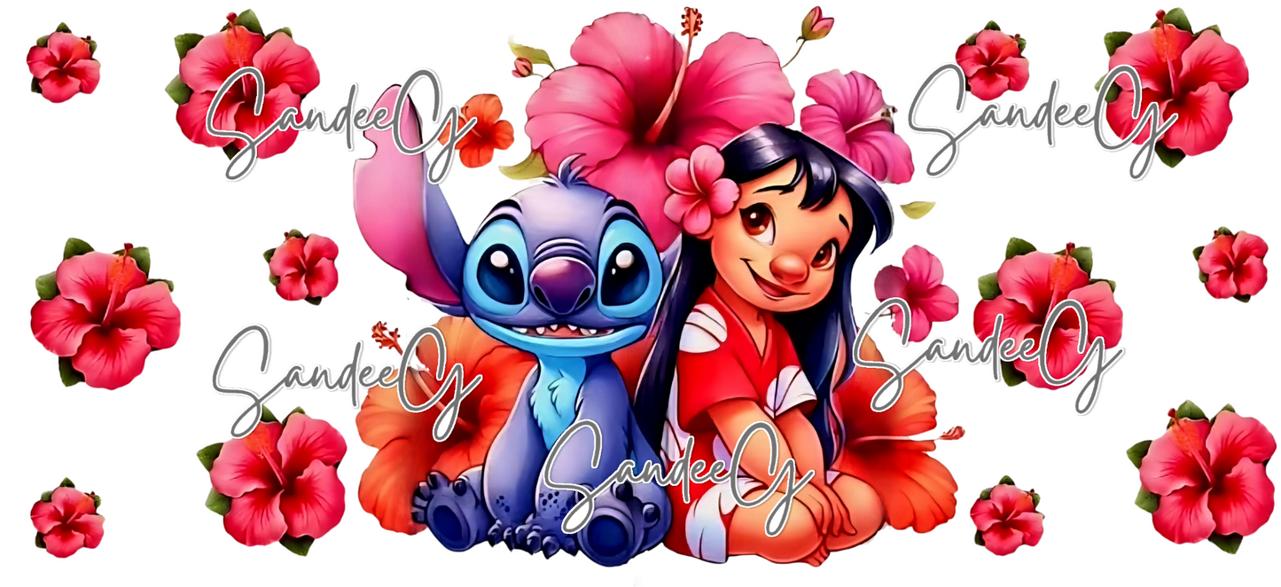 Lilo & Stitch Hibiscus Flowers - UVDTF wrap for cups/hard surfaces sticker