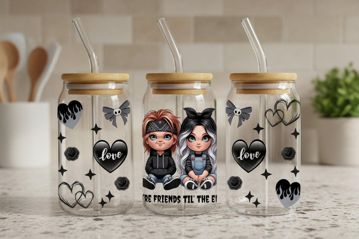 Chucky & Bride Black Hearts - UVDTF Wrap for cups/hard surfaces sticker