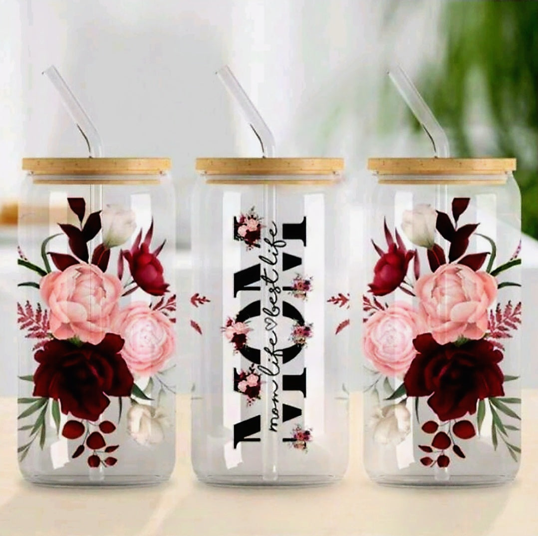 Mom Pink & Red Rose - UVDTF Wrap for cups/hard surfaces sticker