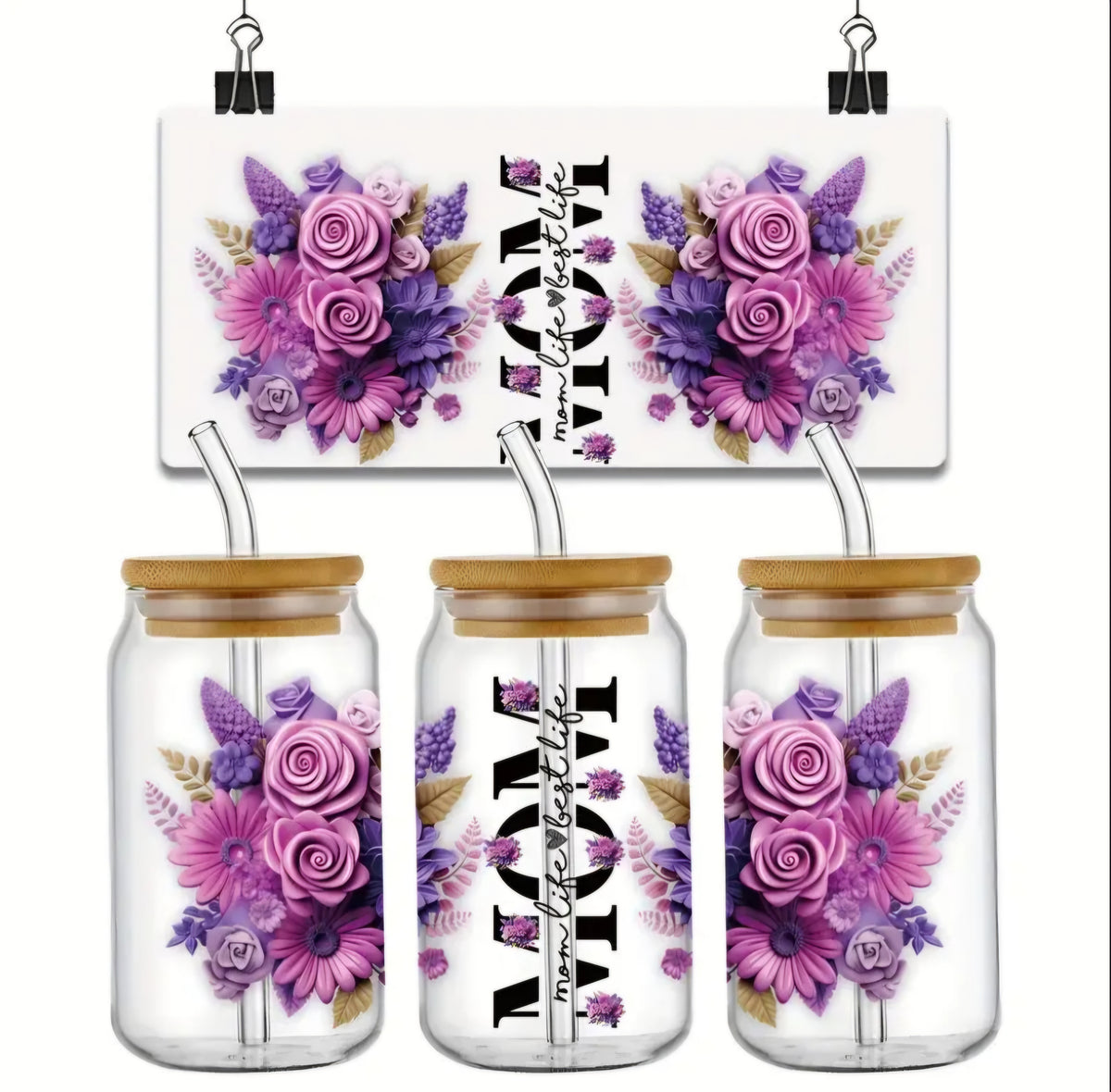 Mom Purple & Pink Rose - UVDTF Wrap for cups/hard surfaces sticker