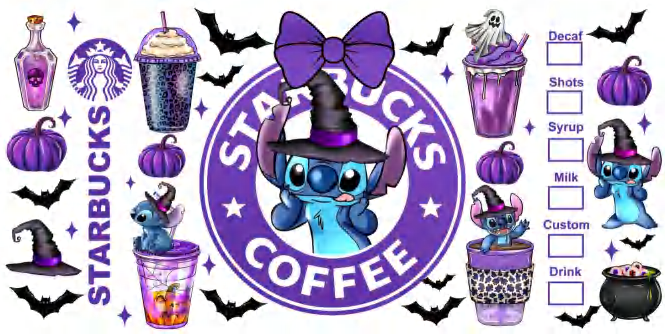 Stitch Purple Halloween Starbucks - UVDTF Wrap for cups/hard surfaces sticker