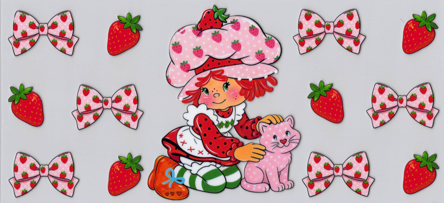 Strawberry Shortie & her Cat - UVDTF Wrap for cups/hard surfaces sticker
