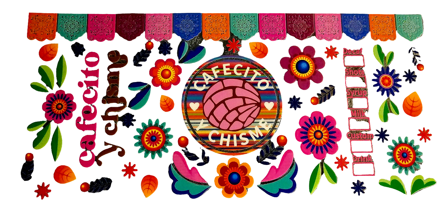 Cafecito y Chisme Bold Colors - UVDTF Wrap for cups/hard surfaces sticker