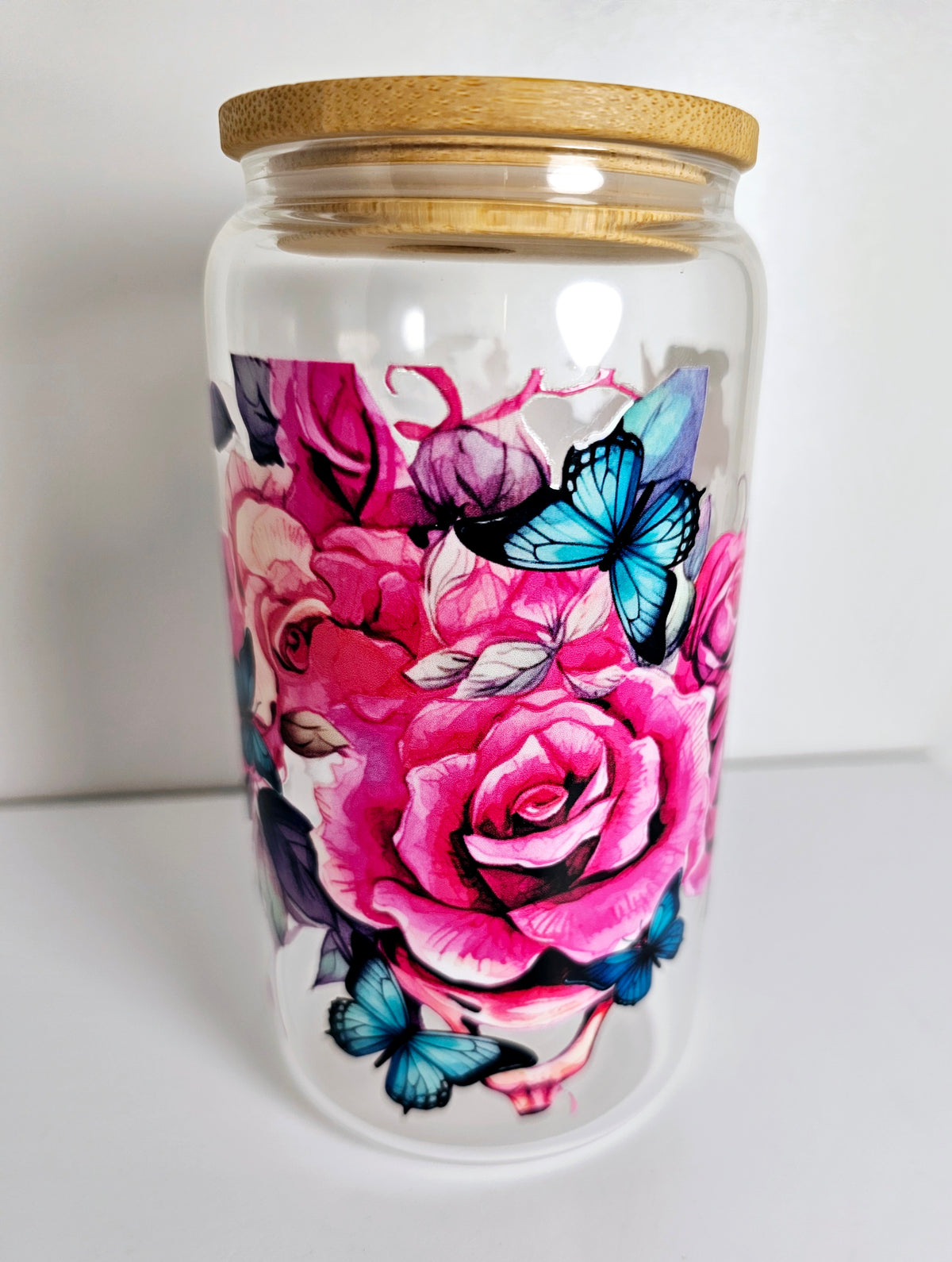 Ready to Ship - 16 oz Glass Cup with Plastic Straw - Premade cup
