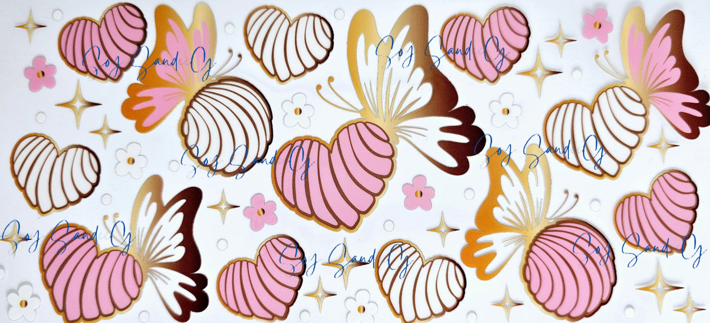 Pink & White Mexican Cookies & Gold Butterflies - UVDTF Wrap for cups/hard surfaces sticker