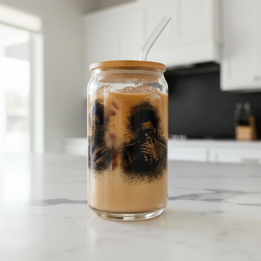 Weeknd - 16 oz Glass Cup with plastic straw