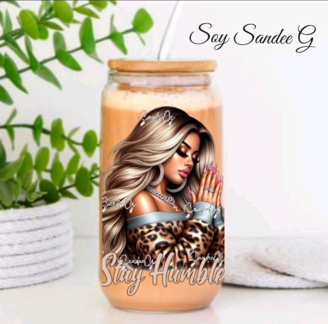 Ready to Ship - 16 oz Glass Cup with Plastic Straw - Premade cup