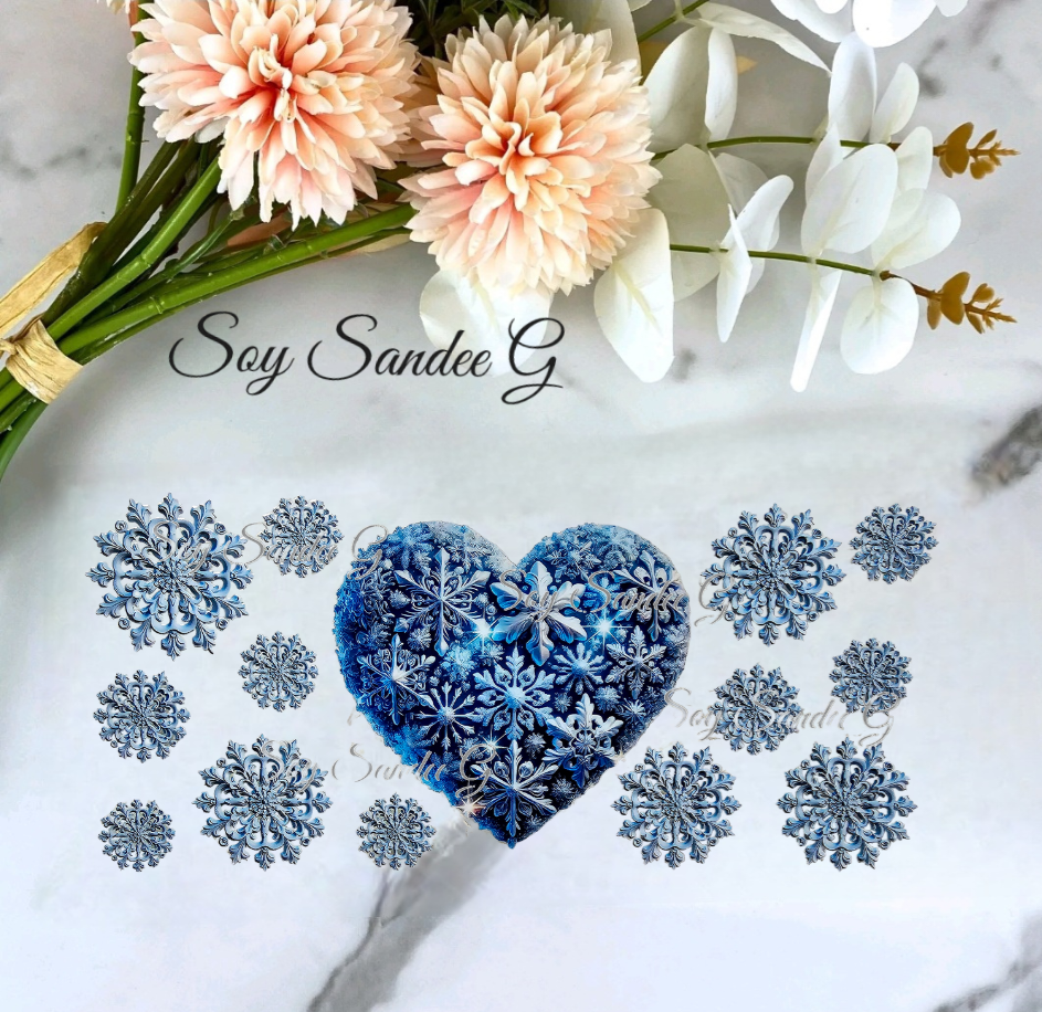 Blue Snowflake Heart - UVDTF Wrap for cups/hard surfaces sticker