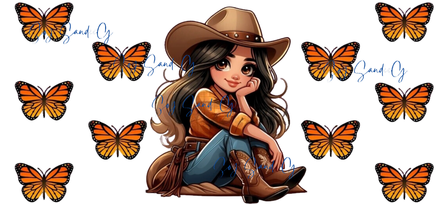 Cowgirl & Orange Butterflies - UVDTF Wrap for cups/hard surfaces sticker