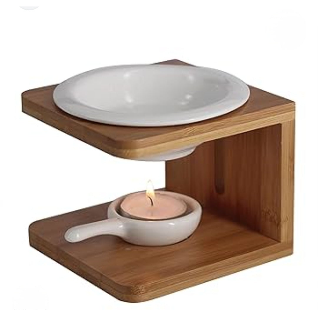 Bamboo Wood & Ceramic Tea Light Wax Melt Warmer