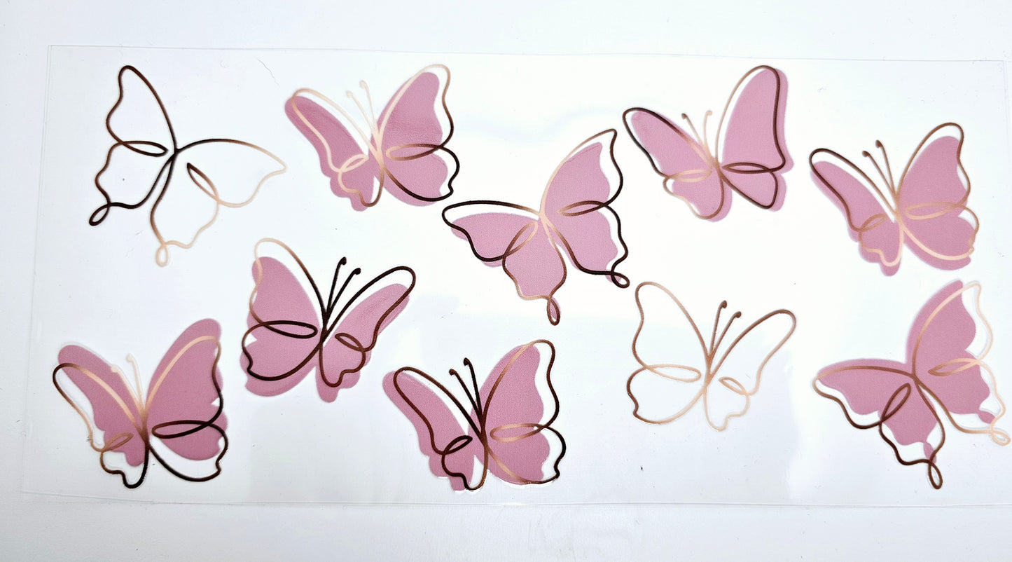 Envoltura UVDTF con mariposas en oro rosa
