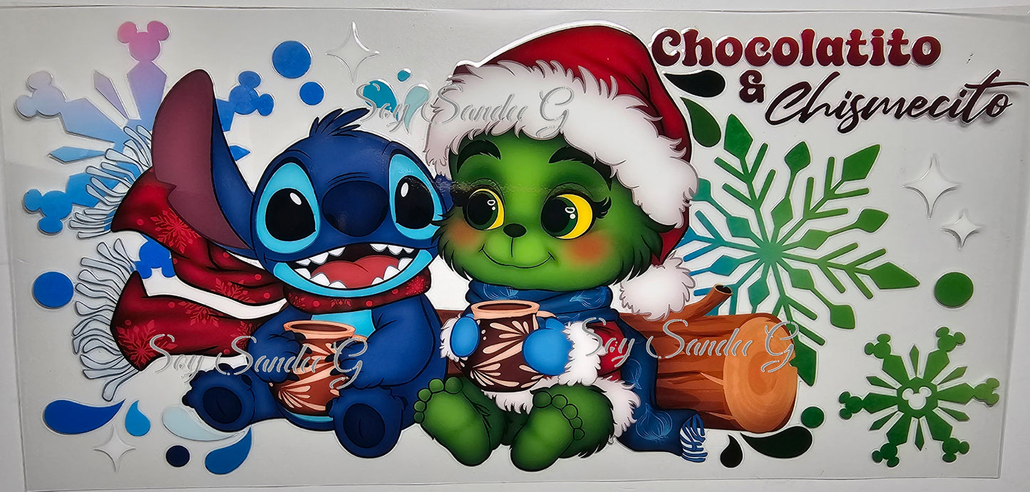 Stitch & Grinch Chocolatito - UVDTF Wrap for cups/hard surfaces sticker