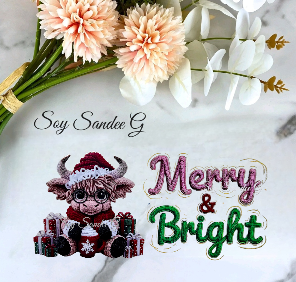 Merry & Bright Embroidered Moose - UVDTF Wrap for cups/hard surfaces sticker