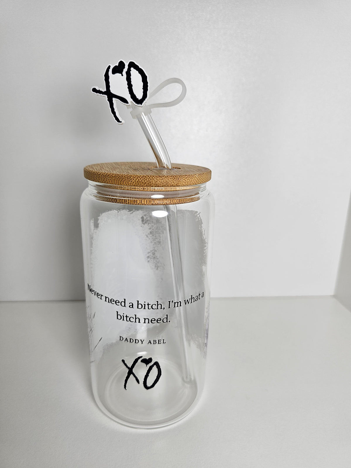 Weeknd - 16 oz Glass Cup with plastic straw