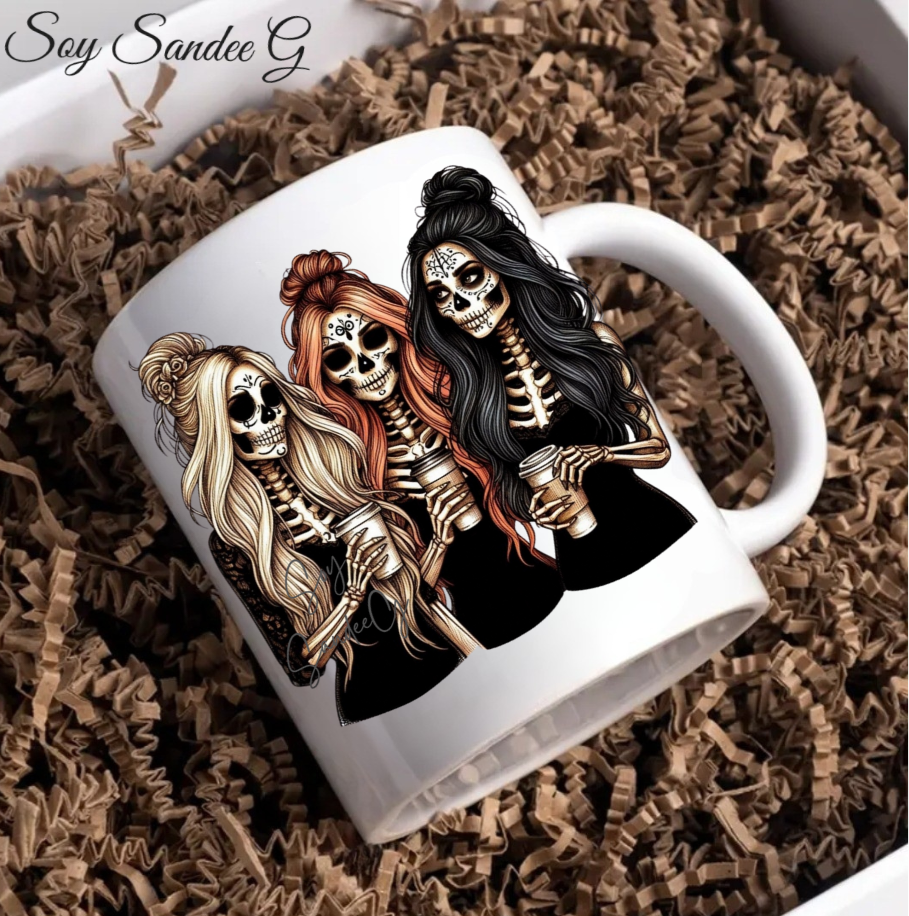 3 Skeletons & their coffees - UVDTF Decal for cups/hard surfaces sticker