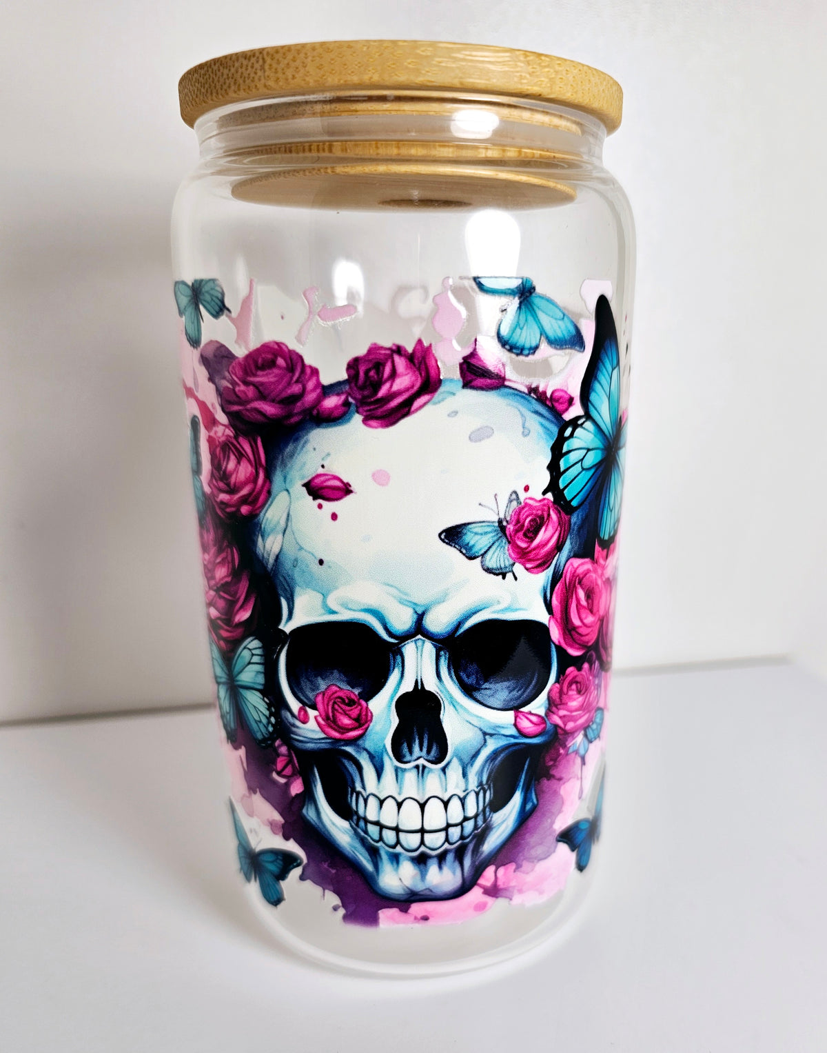 Ready to Ship - 16 oz Glass Cup with Plastic Straw - Premade cup
