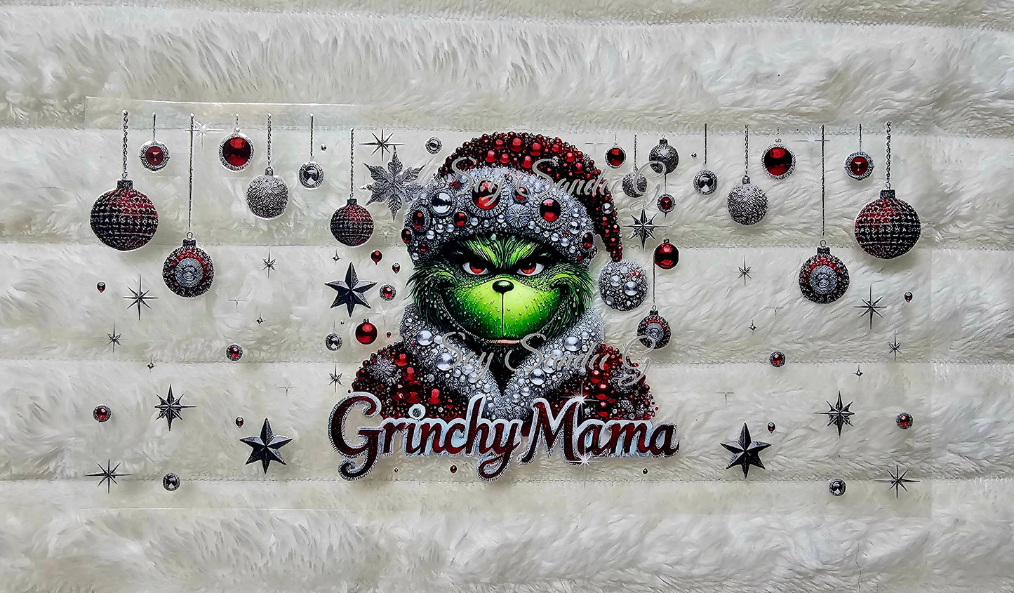 Red Glitter Grinchy Mama - UVDTF Wrap for cups/hard surfaces sticker