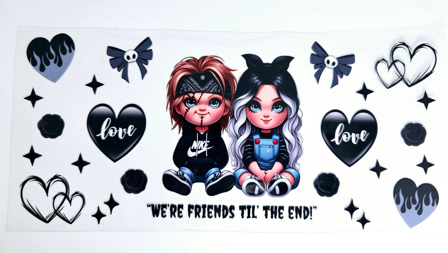 Chucky & Bride Black Hearts - UVDTF Wrap for cups/hard surfaces sticker