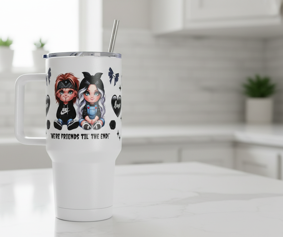 Chucky & Bride Black Hearts - UVDTF Wrap for cups/hard surfaces sticker