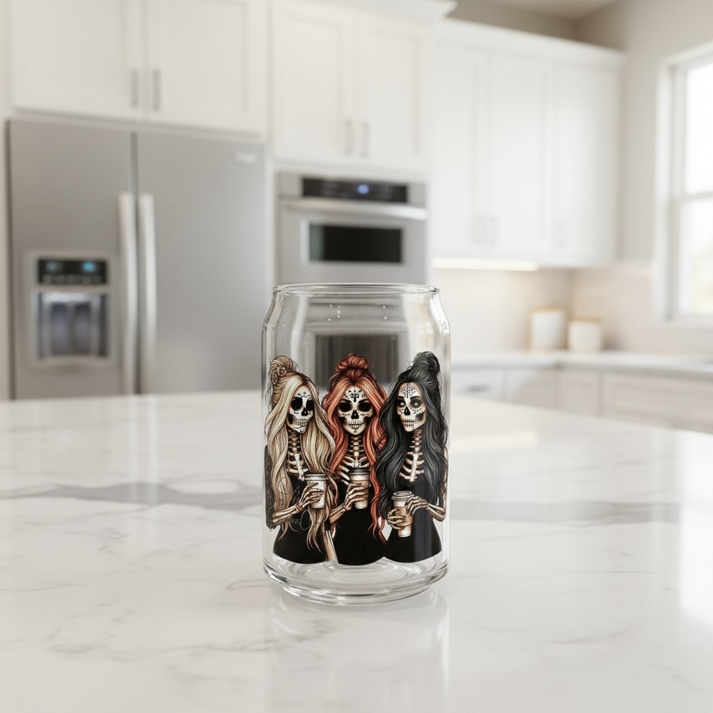 3 Skeletons & their coffees - UVDTF Decal for cups/hard surfaces sticker