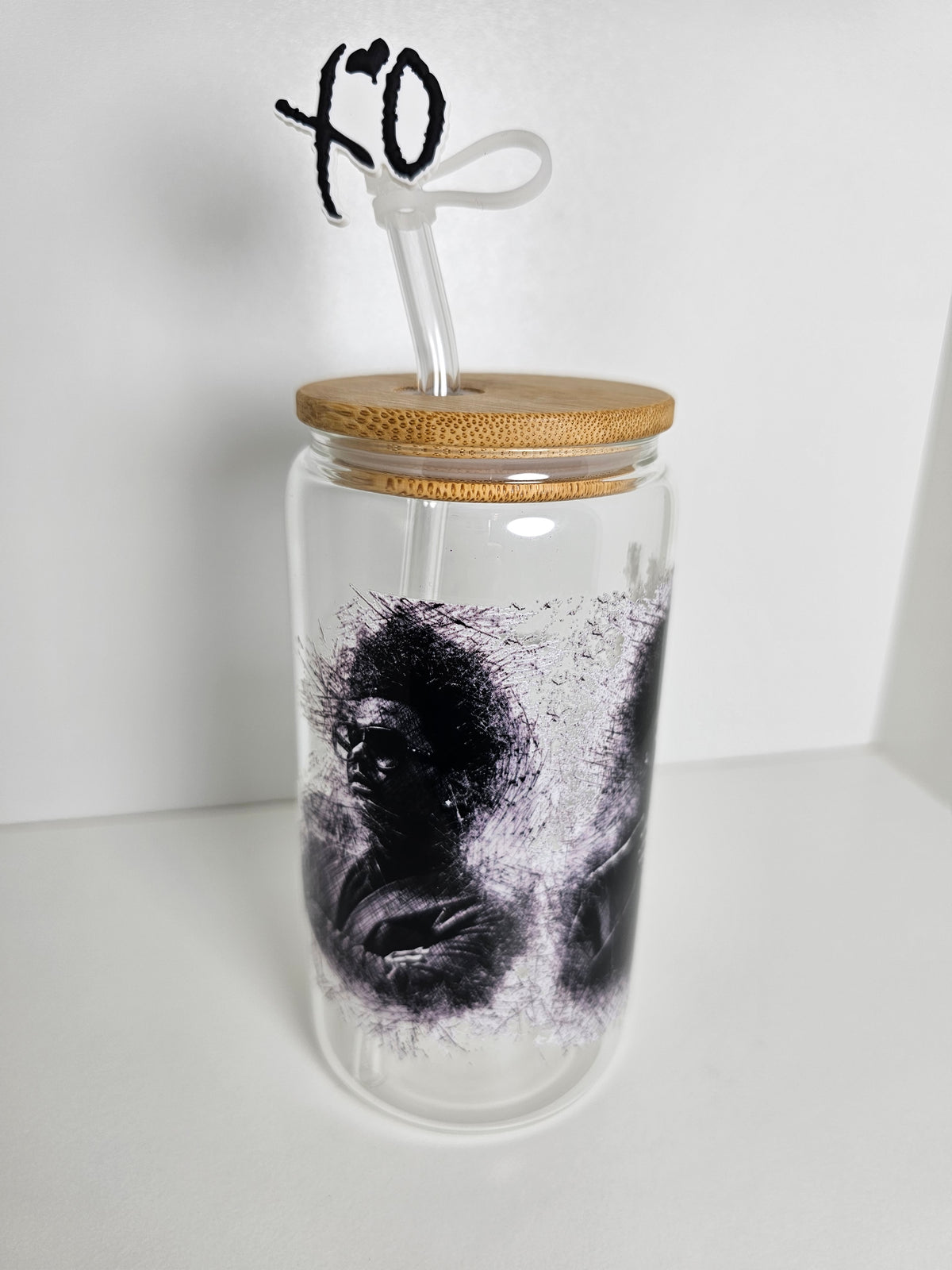 Weeknd - 16 oz Glass Cup with plastic straw