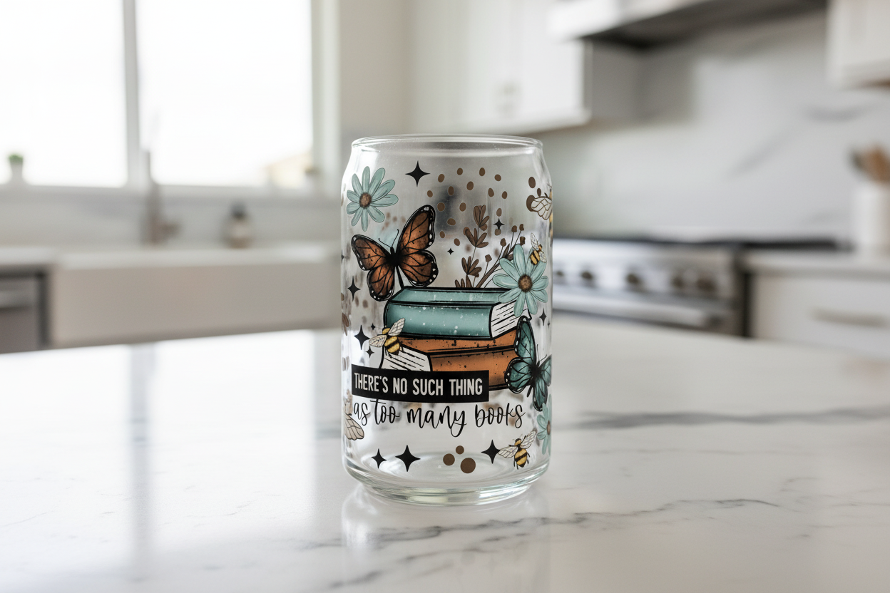 Theres No Such Things as too many Books - UVDTF wrap for cups/hard surfaces sticker