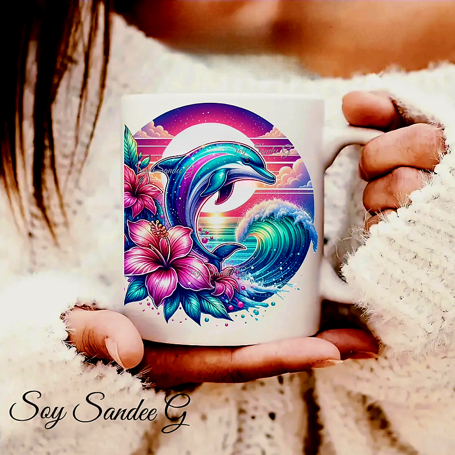Dolphin Wave (Pink & Teal) - UVDTF Decal for cups/hard surfaces sticker
