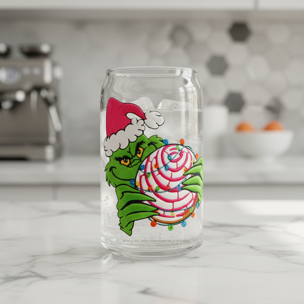Embroidered Grinch Concha - UVDTF Decal for cups/hard surfaes sticker