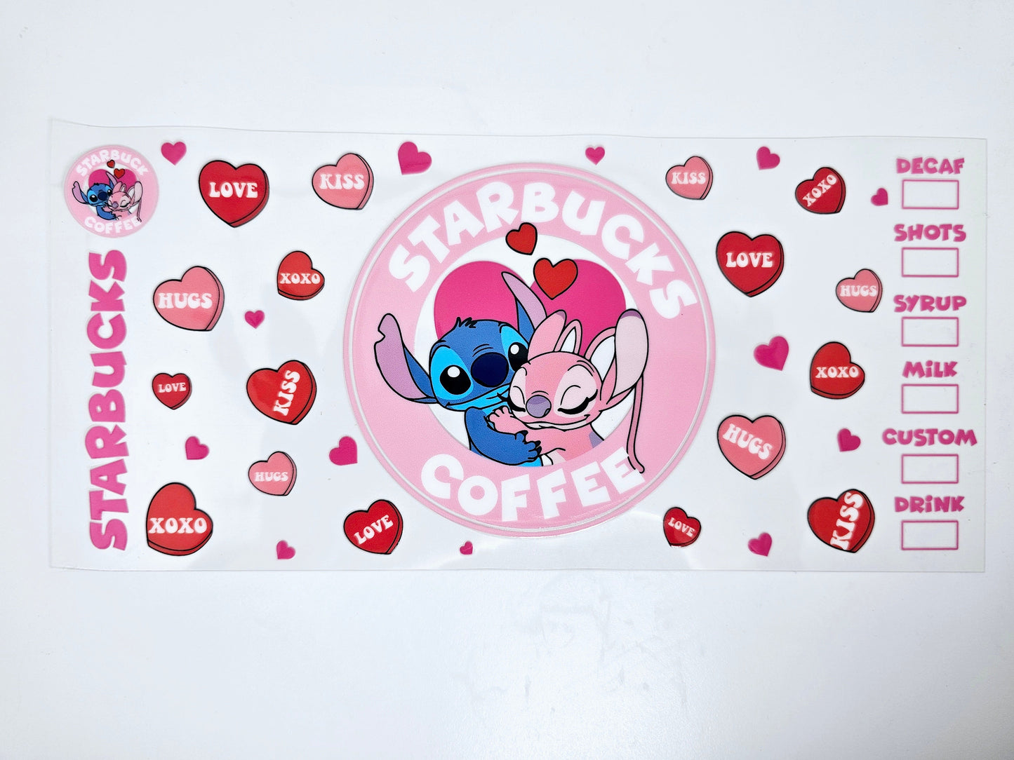 Abrazos de punto de San Valentín, envolturas UVDTF