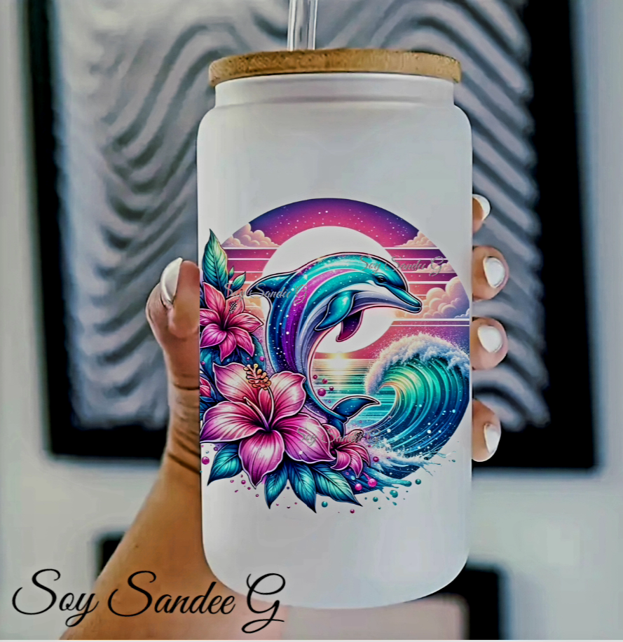 Dolphin Wave (Pink & Teal) - UVDTF Decal for cups/hard surfaces sticker