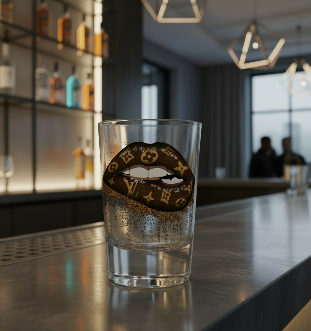 Louis Vuitton Lips (Brown) - UVDTF 2" Decal for shotglass/hard surfaces sticker