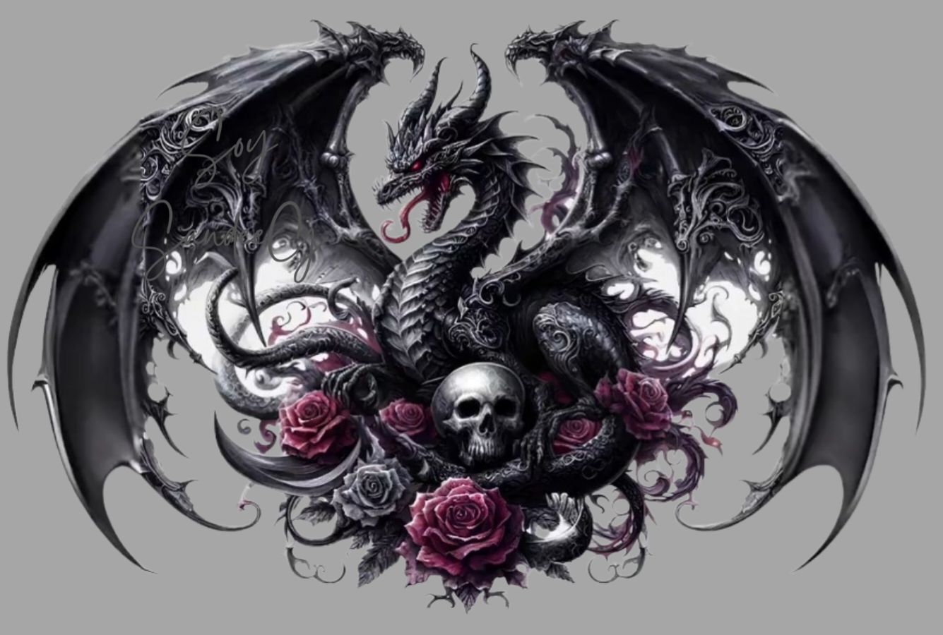 Black Dragon & Roses - UVDTF Decal for cups/hard surfaces sticker