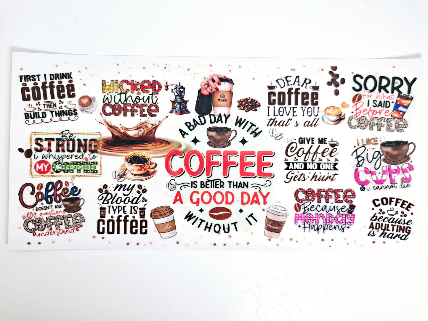 Coffee Quotes - UVDTF Wrap for cups/hard surfaces sticker