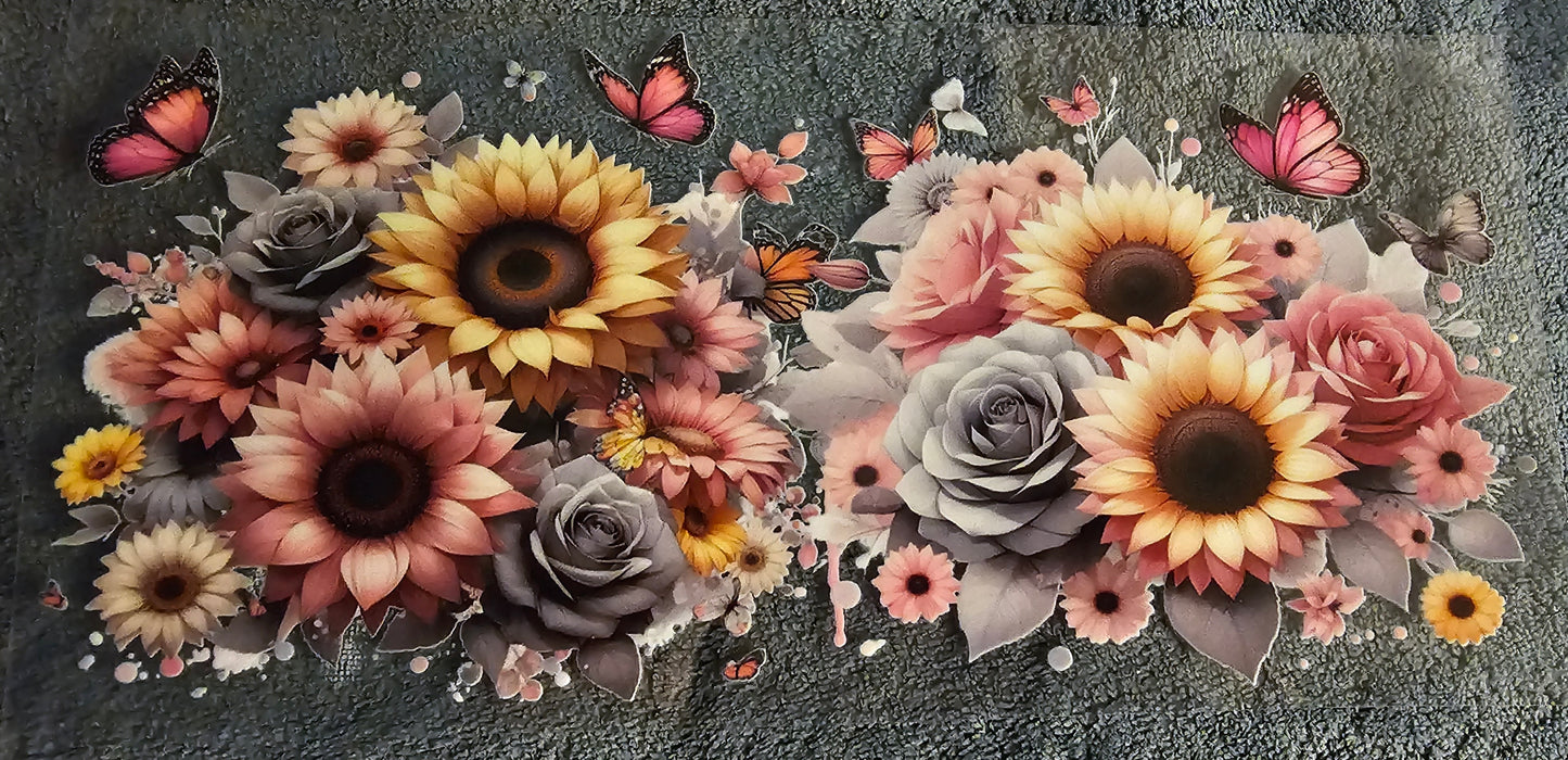Pink & Yellow Sunflowers with Gray Roses - UVDTF Wrap for cups/hard surfaces sticker