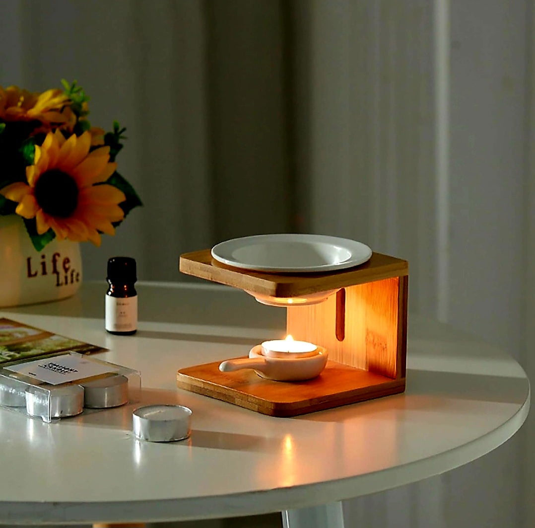Bamboo Wood & Ceramic Tea Light Wax Melt Warmer