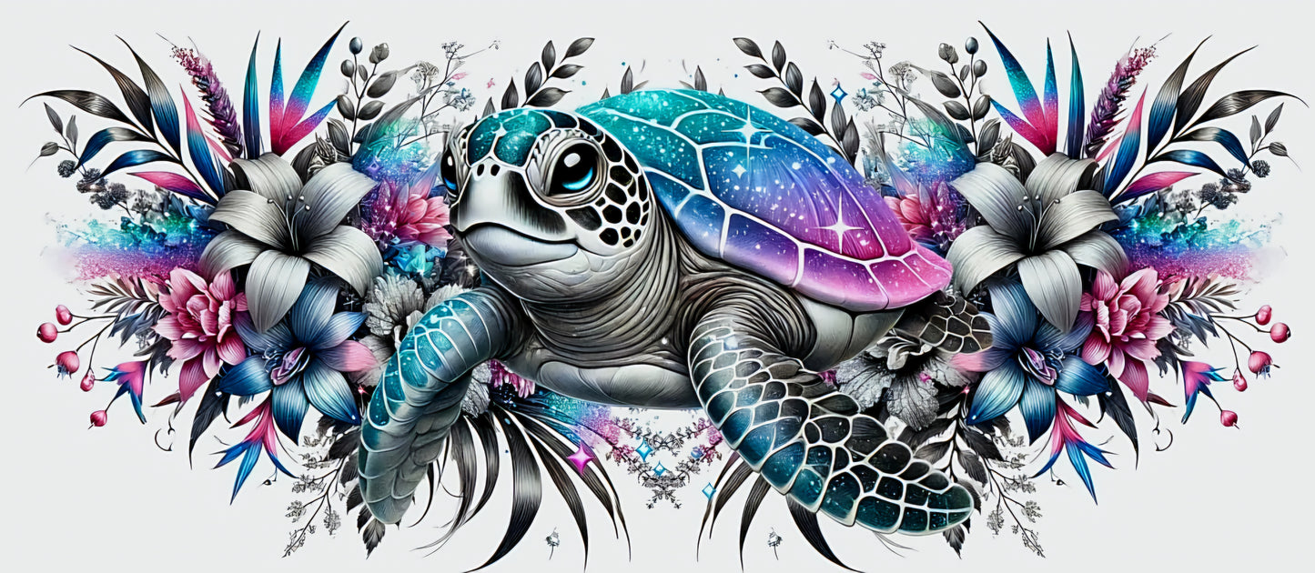 Turtle (Pink, Blue & Teal) - UVDTF Wrap for cups/hard surfaces sticker