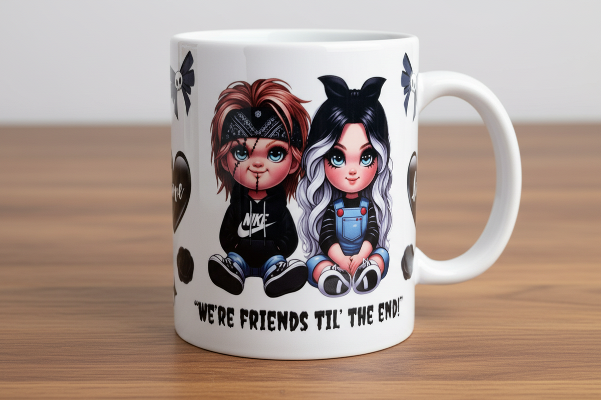 Chucky & Bride Black Hearts - UVDTF Wrap for cups/hard surfaces sticker
