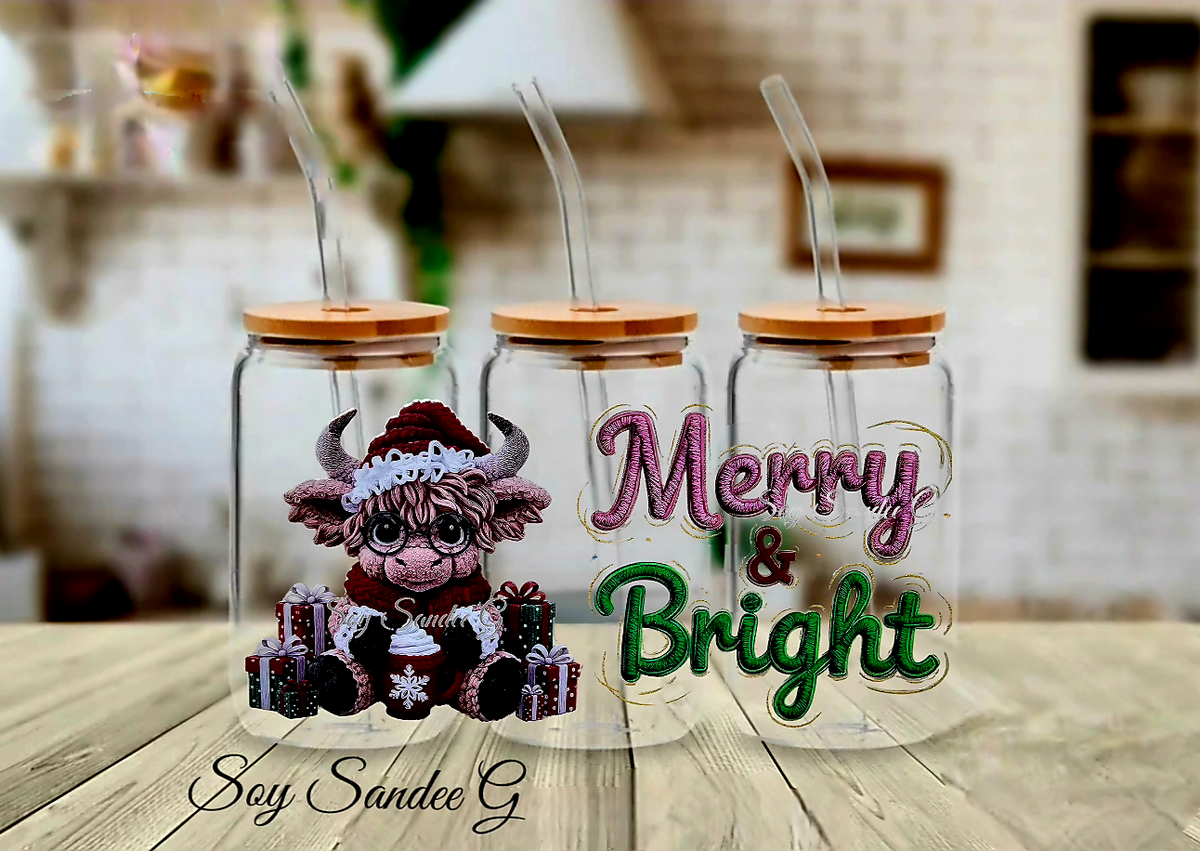 Merry & Bright Embroidered Moose - UVDTF Wrap for cups/hard surfaces sticker