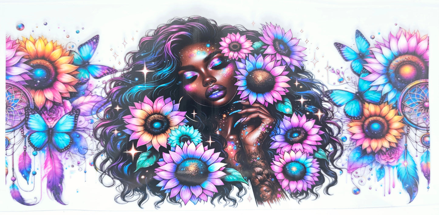 Colorful Sunflowers & Melanin - UVDTF Wrap for cups/hard surfaces sticker