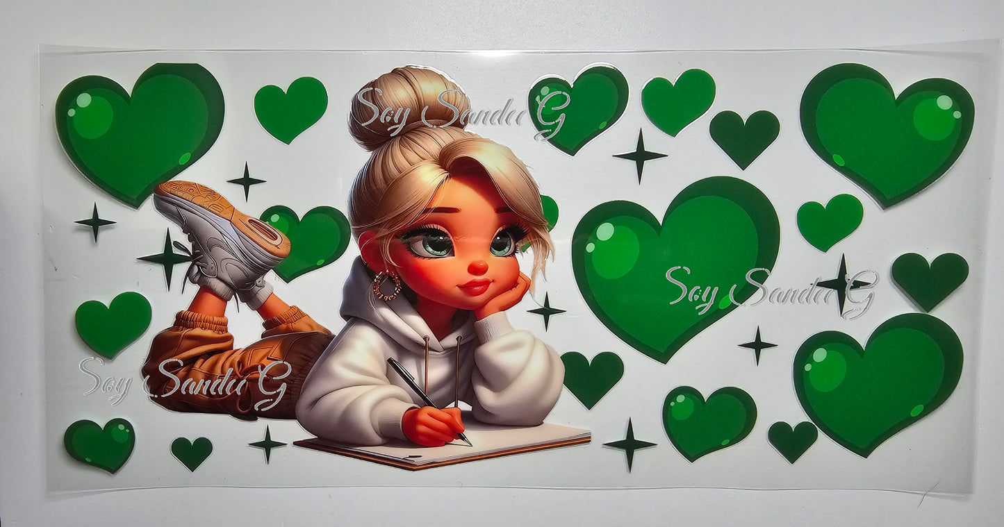Green Writing Cutie - UVDTF Wrap for cups/hard surfaces sticker