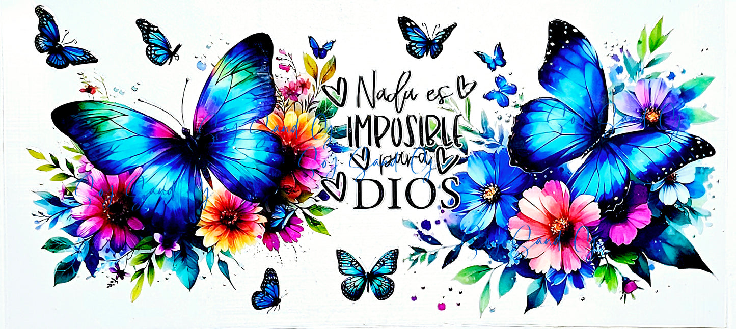 Nada es Imposible Blue Butterflies - UVDTF Wrap for cups/hard surfaces sticker