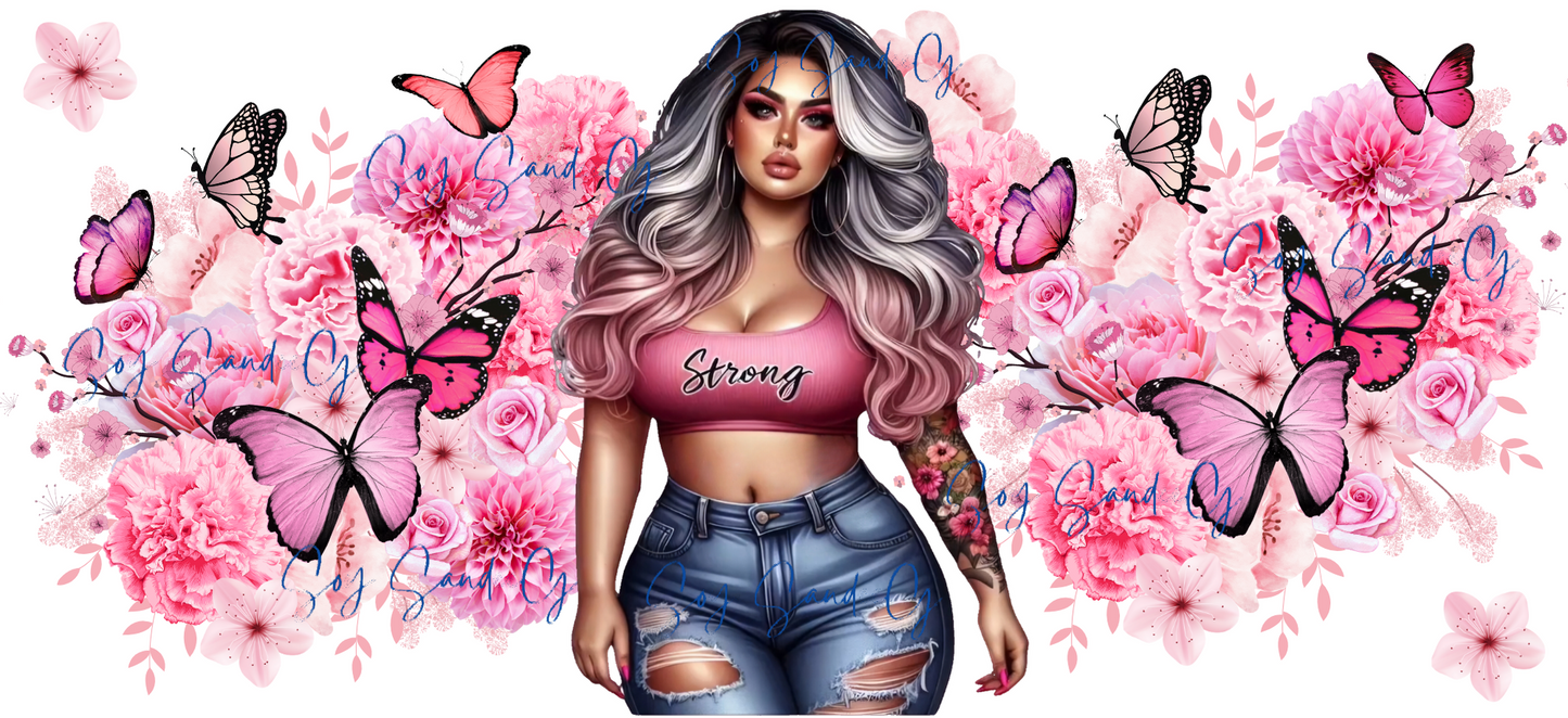 Strong, Curvy & Wearing Pink - UVDTF Wrap for cups/ hard surfaces sticker