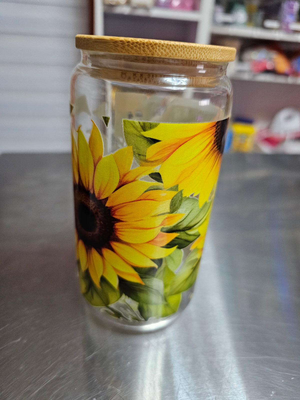 Ready to Ship - 16 oz Glass Cup with Plastic Straw - Premade cup
